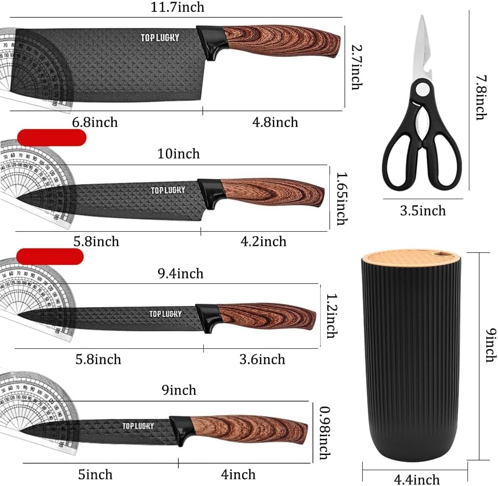 6-Piece Black Stainless-Steel Kitchen Knife Set with Block