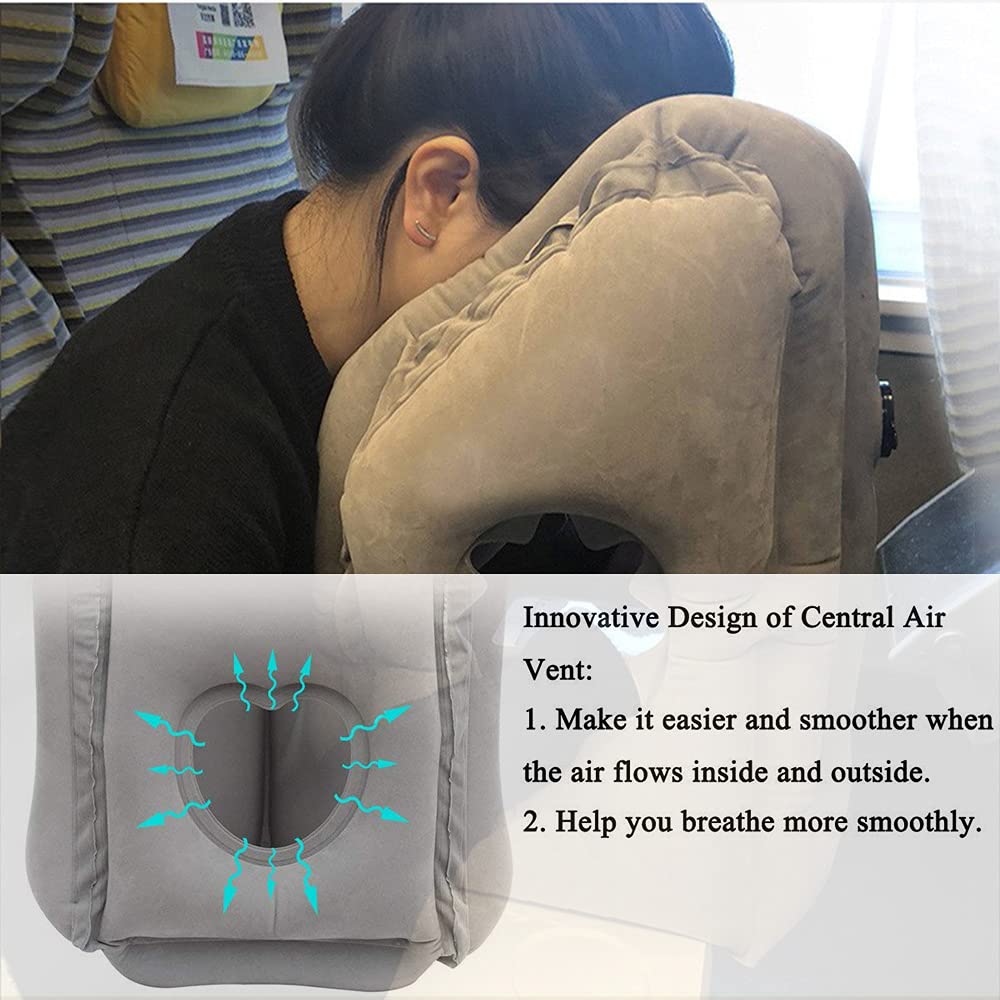 Inflatable 45° Forward-Lean Travel Pillow Set – Grey