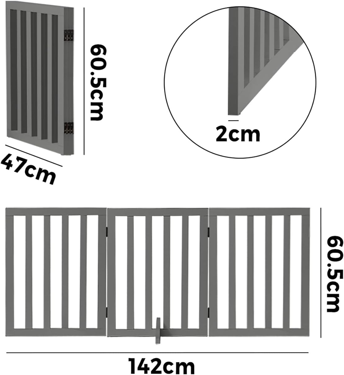 Freestanding Foldable MDF Pet Gate – 3 Sizes, White or Grey