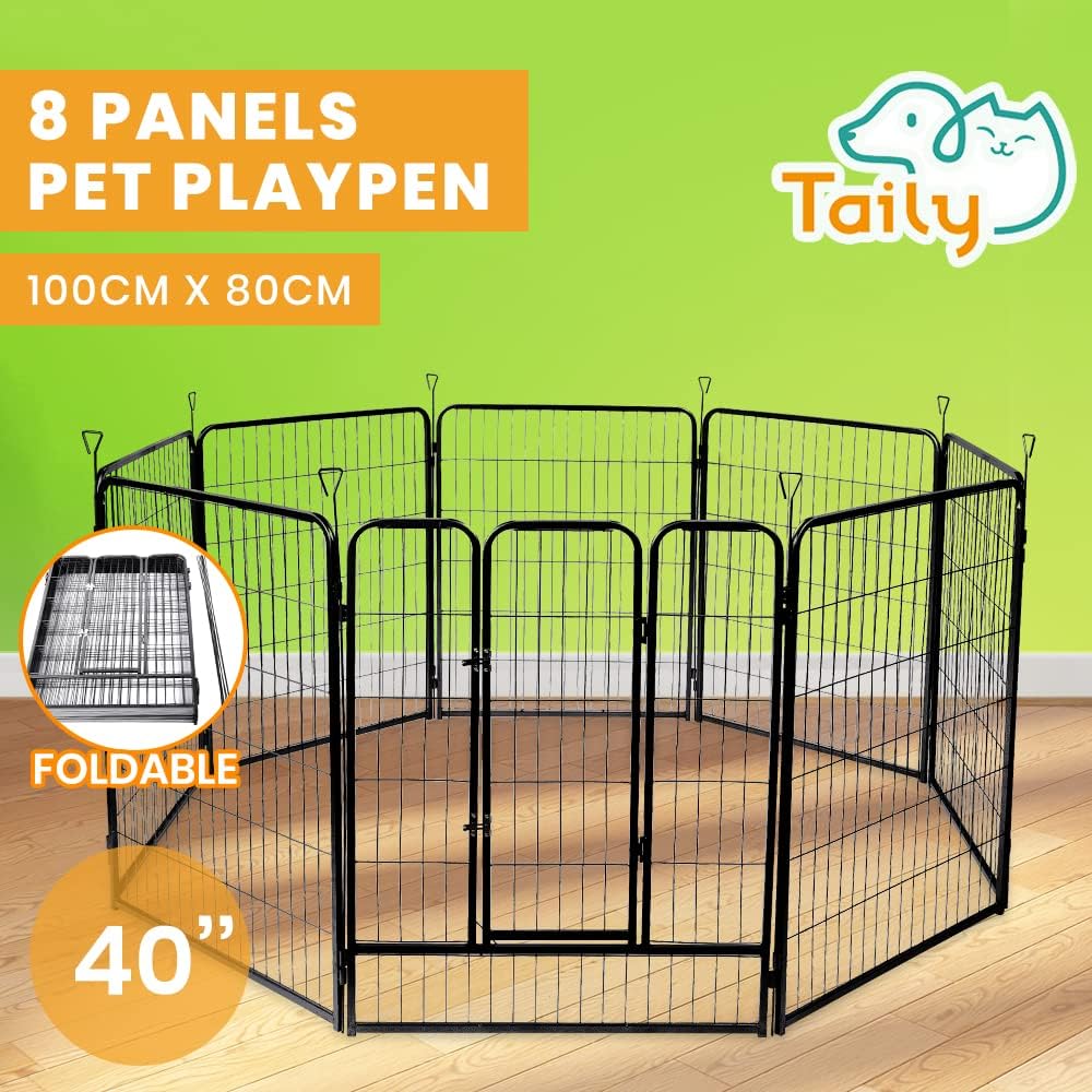 8-Panel Foldable Metal Pet Playpen with Gate