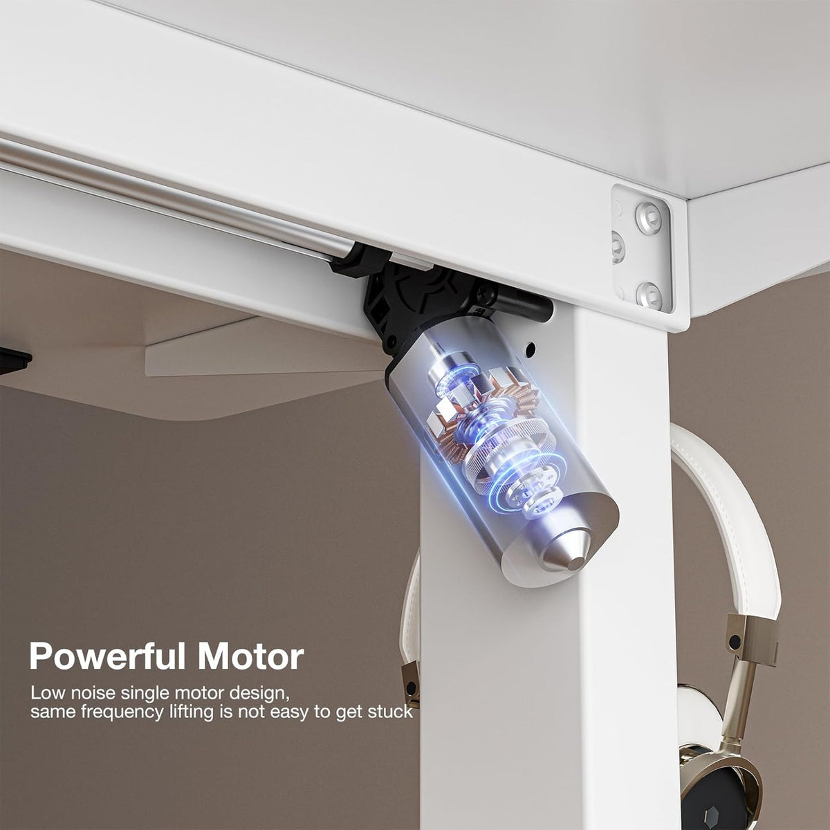 120 × 60 cm Electric Standing Desk with Cable Management – White
