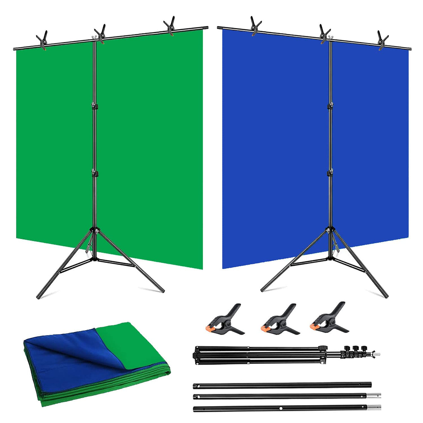 1.8×2.8m Reversible Green & Blue Screen with T-Stand