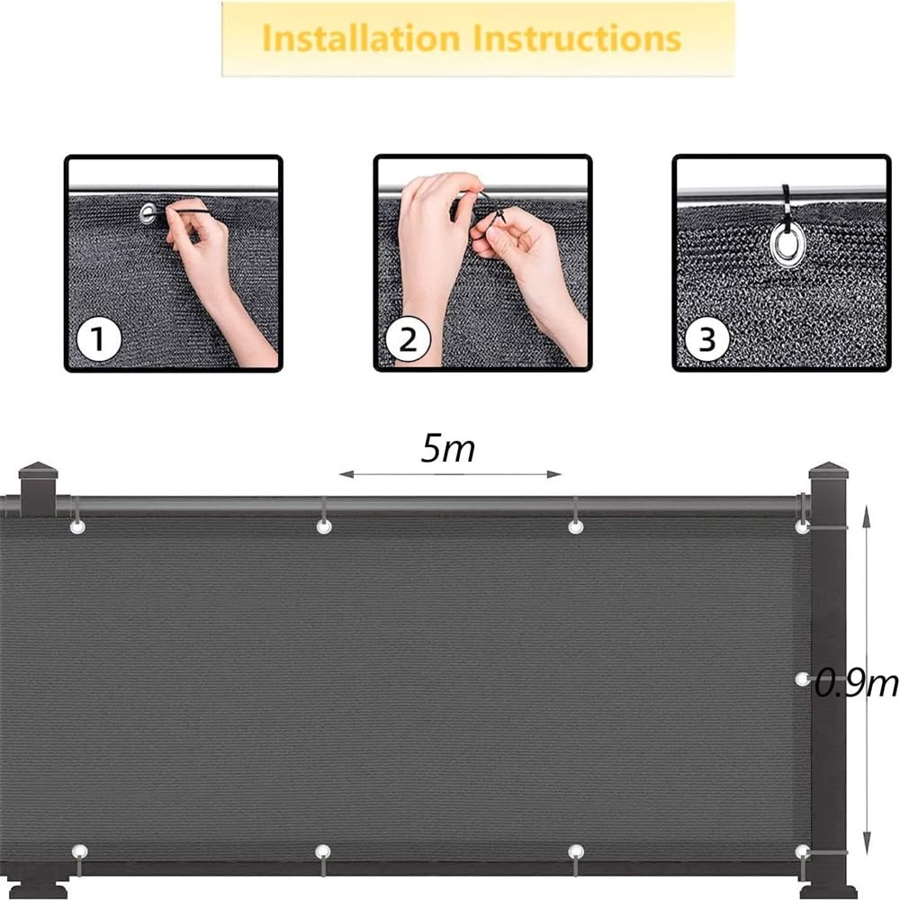 0.9 × 5 m Grey HDPE Balcony & Fence Privacy Screen