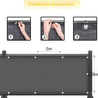 0.9 × 5 m Grey HDPE Balcony & Fence Privacy Screen
