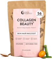 Nutra Organics Collagen Beauty Vanilla 225g | Low Sugar, Non-Dairy, Drink Mix w/Vitamin C | Collagen Powder that Supports Skin Elasticity & Hydration, Healthy Hair, Nails, & Gut Wellbeing (18 Serves)