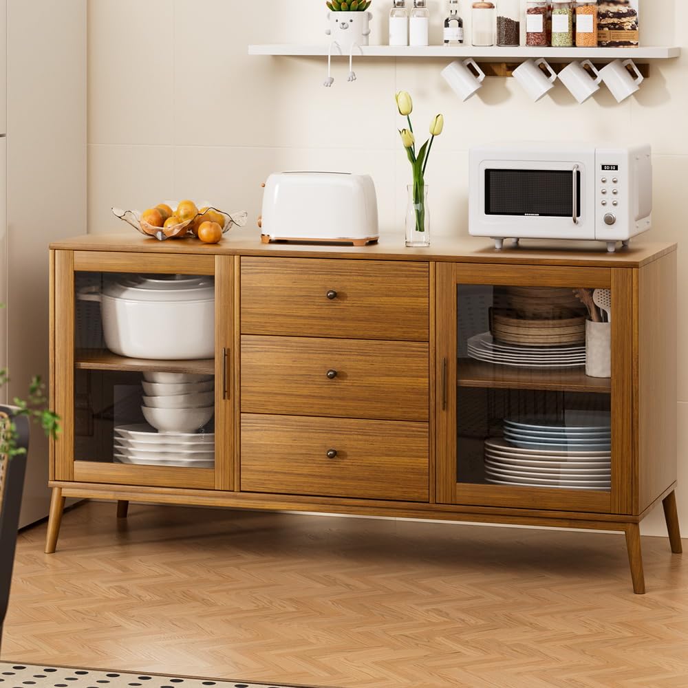 Oak Sideboard with Glass Doors & Drawers