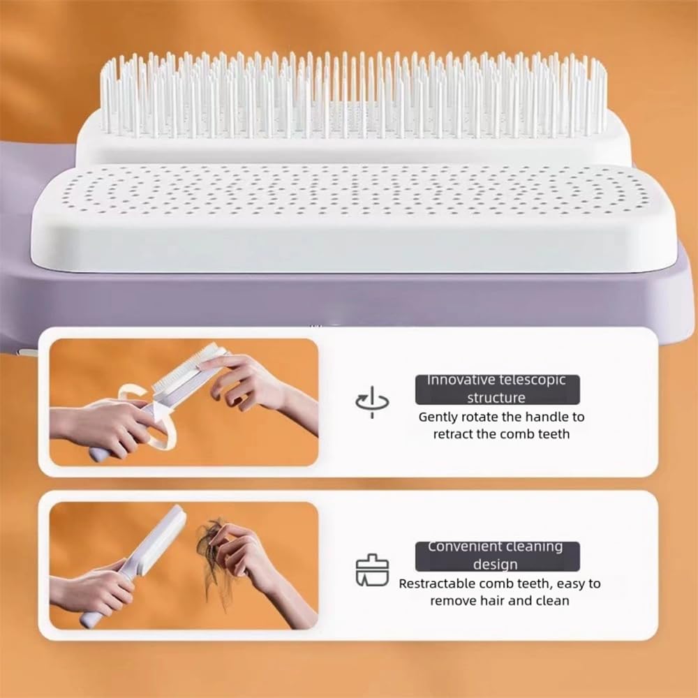 Self Cleaning Hair Brushes, Easy Clean Hair Brush with Retractable Bristles, Anti Static Massage Comb Brush for Effortless Hair Removal and Cleaning