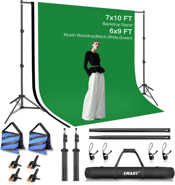 2 × 3 m Adjustable Backdrop Stand Kit with 3 Backgrounds