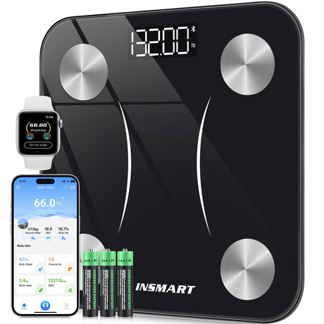 Smart Weight Scale, INSMART Bluetooth Bathroom Scales with BMI Analyze, Digital Body Fat Scale with Smartphone APP, Body Fat Weighing Scale with 17 Body Composition - Black