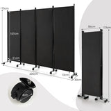 Giantex 4-Panel Folding Room Divider, 1.73m Rolling Privacy Screen with Lockable Wheels, Portable Wall Divider and Separator, Freestanding Privacy Protection for Living Room, Bedroom, Office (Black)