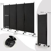 173cm Rolling 4-Panel Room Divider – 4 Colours