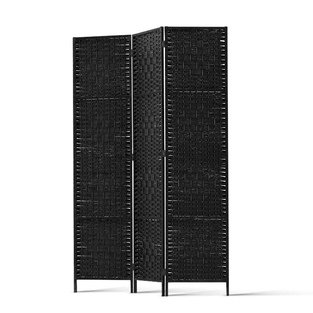 3-Panel Pine & Wicker Room Divider – 123 × 170cm