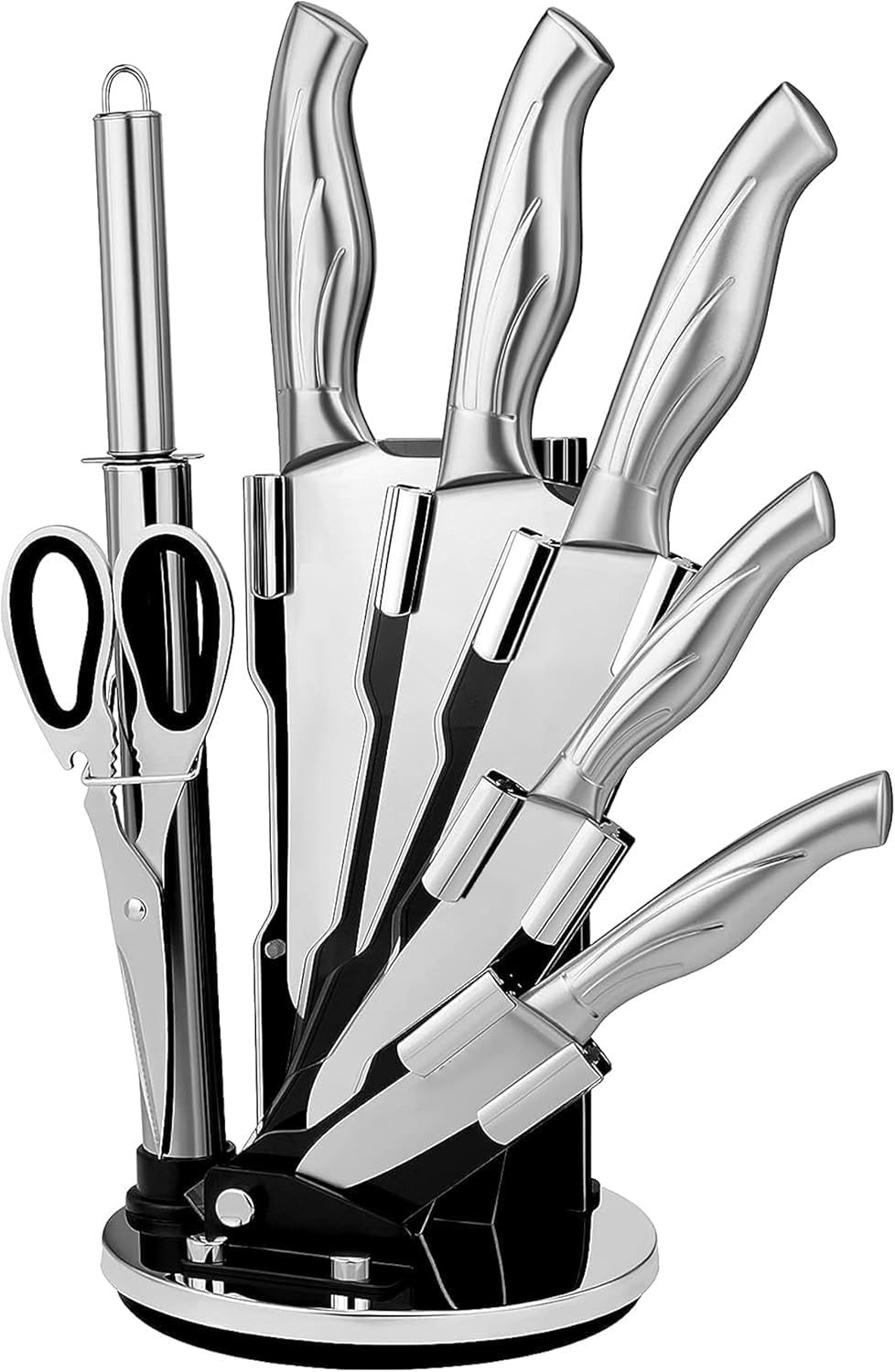 Stainless-Steel Kitchen Knife Set with 360° Rotating Block