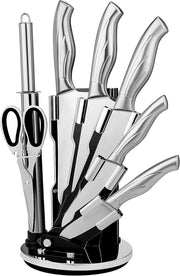 Stainless-Steel Kitchen Knife Set with 360° Rotating Block
