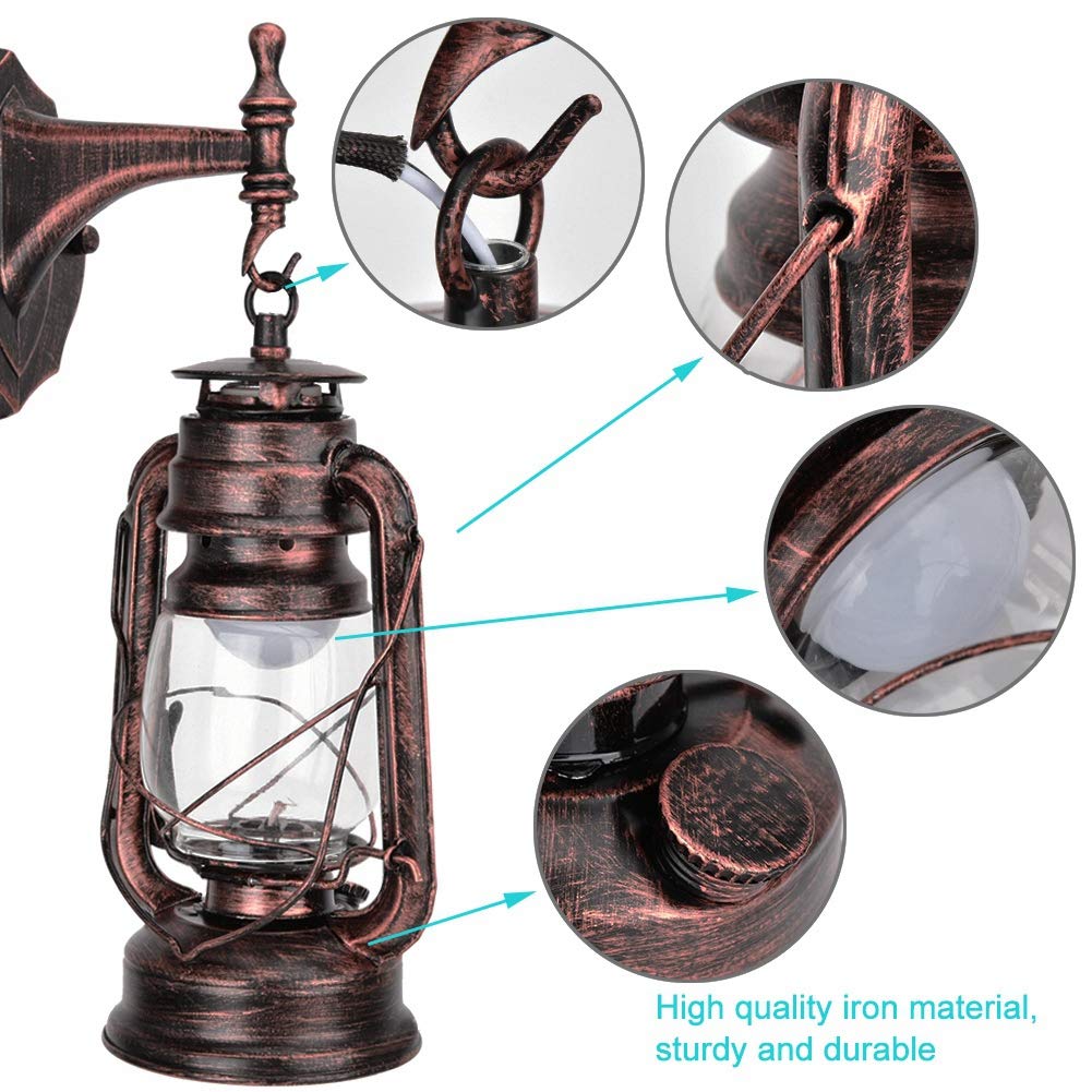 Night Light, 111-240V Retro Style Sconce Light Antique Iron Wall Lamp Fixture for Cafe Bar Hallway (Red Bronze)