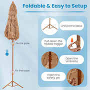 2 m Thatched Tiki Umbrella with Folding Stand & Carry Bag