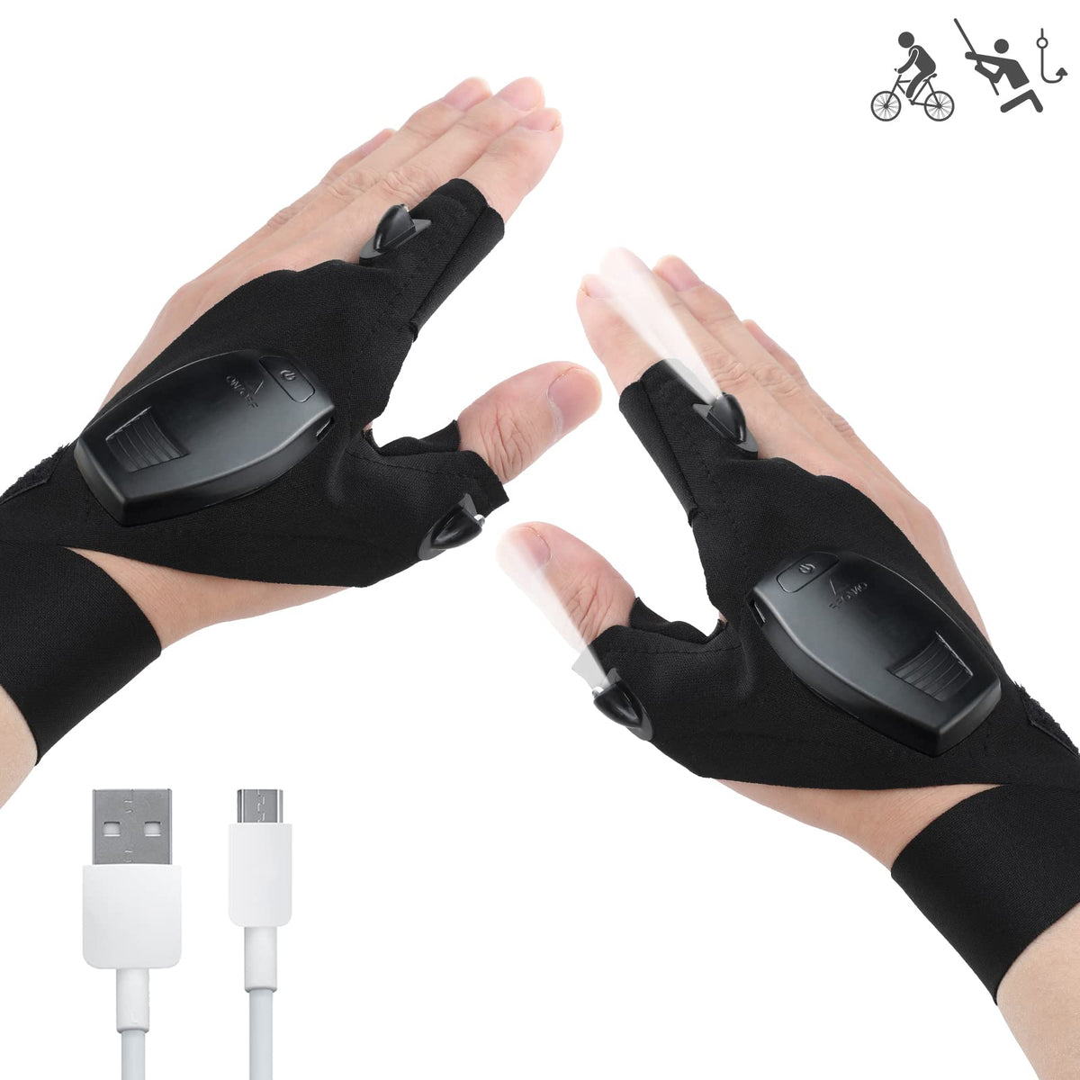 Rechargeable LED Fingerless Flashlight Gloves – Pair