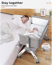 3-in-1 Baby Cot Bed Crib Bedding Set Bassinet Safety Fence Adjustable Beside Rails Babysitter Sleep