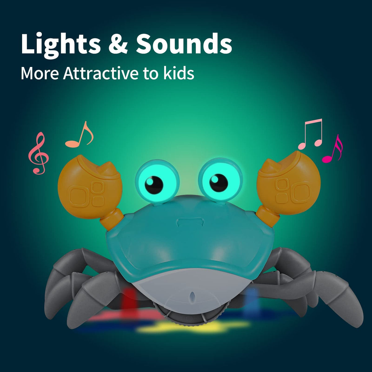 Crawling Crab, Tummy Time Baby Toys, Sensing Interactive Walking Dancing Toy with Music Sounds & Lights, Infant Fun Birthday Gift Toddler Boy Girl (Cute Green)