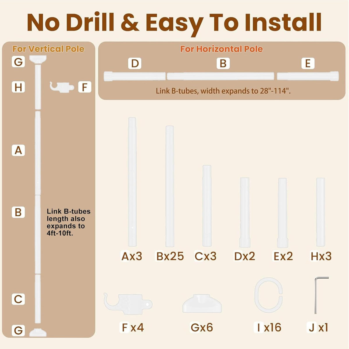 Heavy-Duty No-Drill Room-Divider Rod – 122–305 cm High