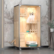 125 cm White Wooden Cat Condo with Wheels & Glass Doors