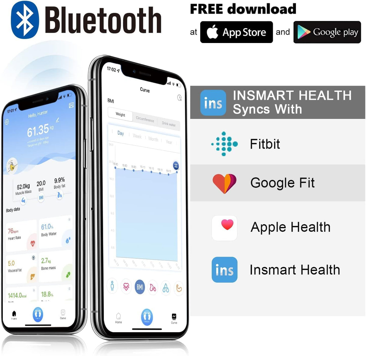 Smart Weight Scale, INSMART Bluetooth Bathroom Scales with BMI Analyze, Digital Body Fat Scale with Smartphone APP, Body Fat Weighing Scale with 17 Body Composition - Black