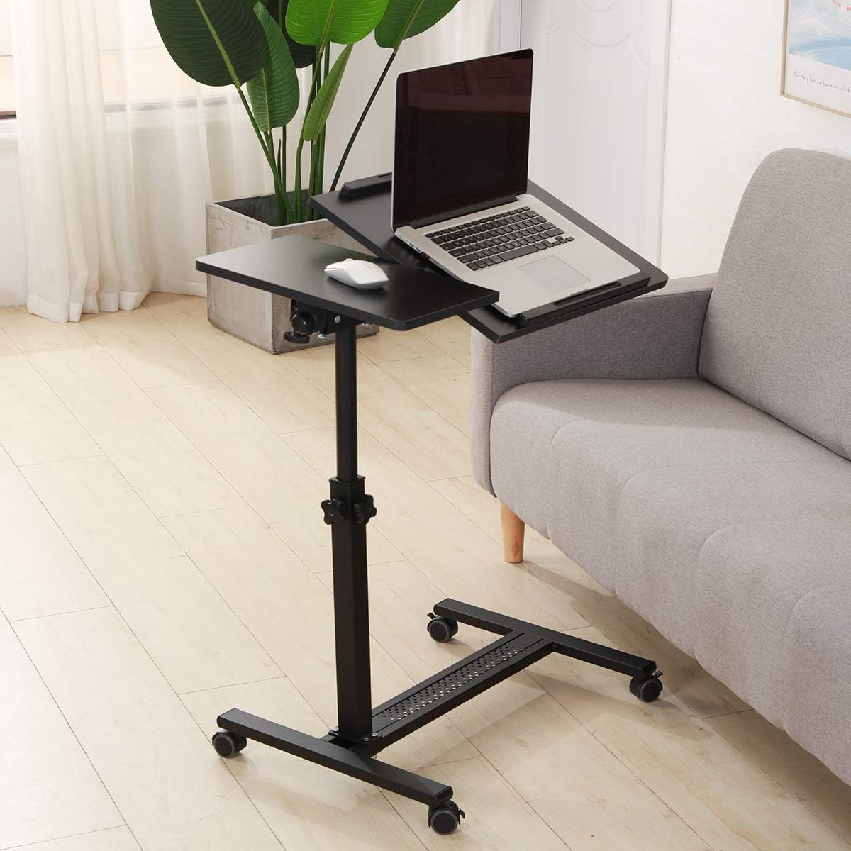 Black Adjustable Rolling Overbed & Sofa-Side Table