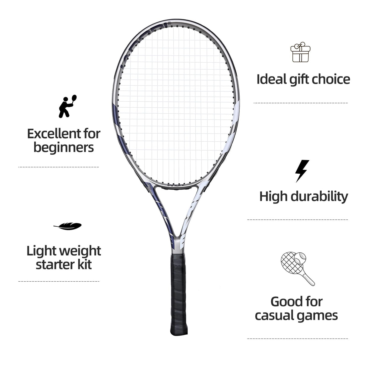 Tennis Rackets for Adults Pre-Strung 27 Inch Tennis Racquets 2 Player Set with 3 Balls 1 Bag