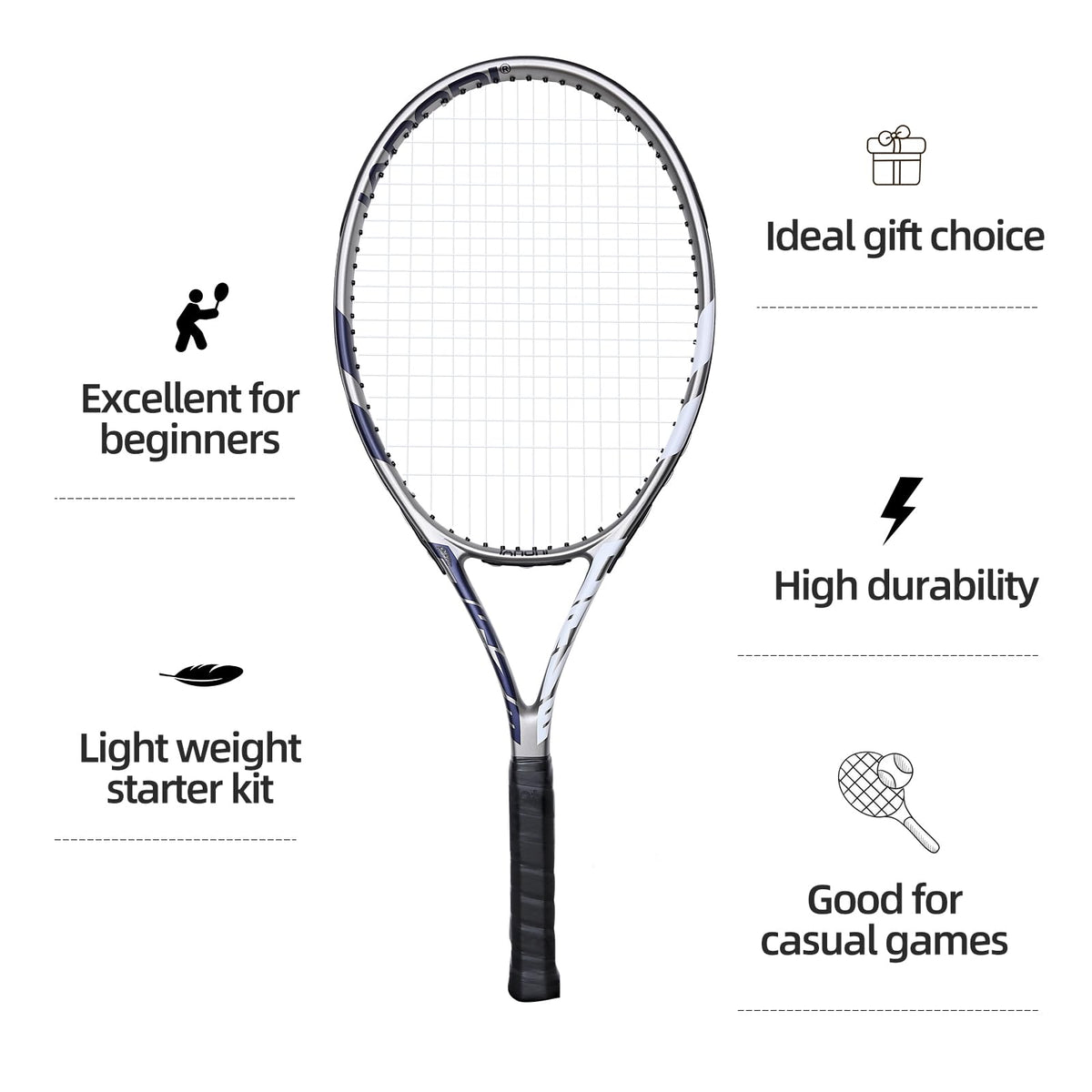 2-Player 27-Inch Tennis Racquet Set with 3 Balls & Bag