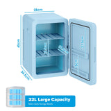 22L Mini Fridge, Portable Car Fridge Makeup Refrigerators AC/DC Powered Electric Cooler and Warmer for Cars, Homes, Offices, and Dorms, Blue
