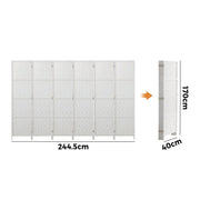 White 6-Panel Pine & Woven-Rattan Room Divider – 170cm