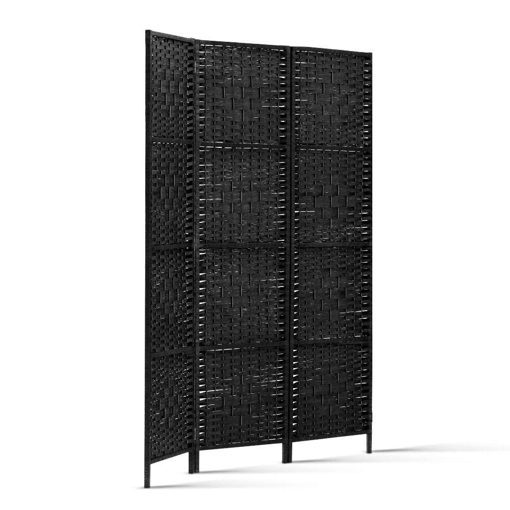 3-Panel Pine & Wicker Room Divider – 123 × 170cm