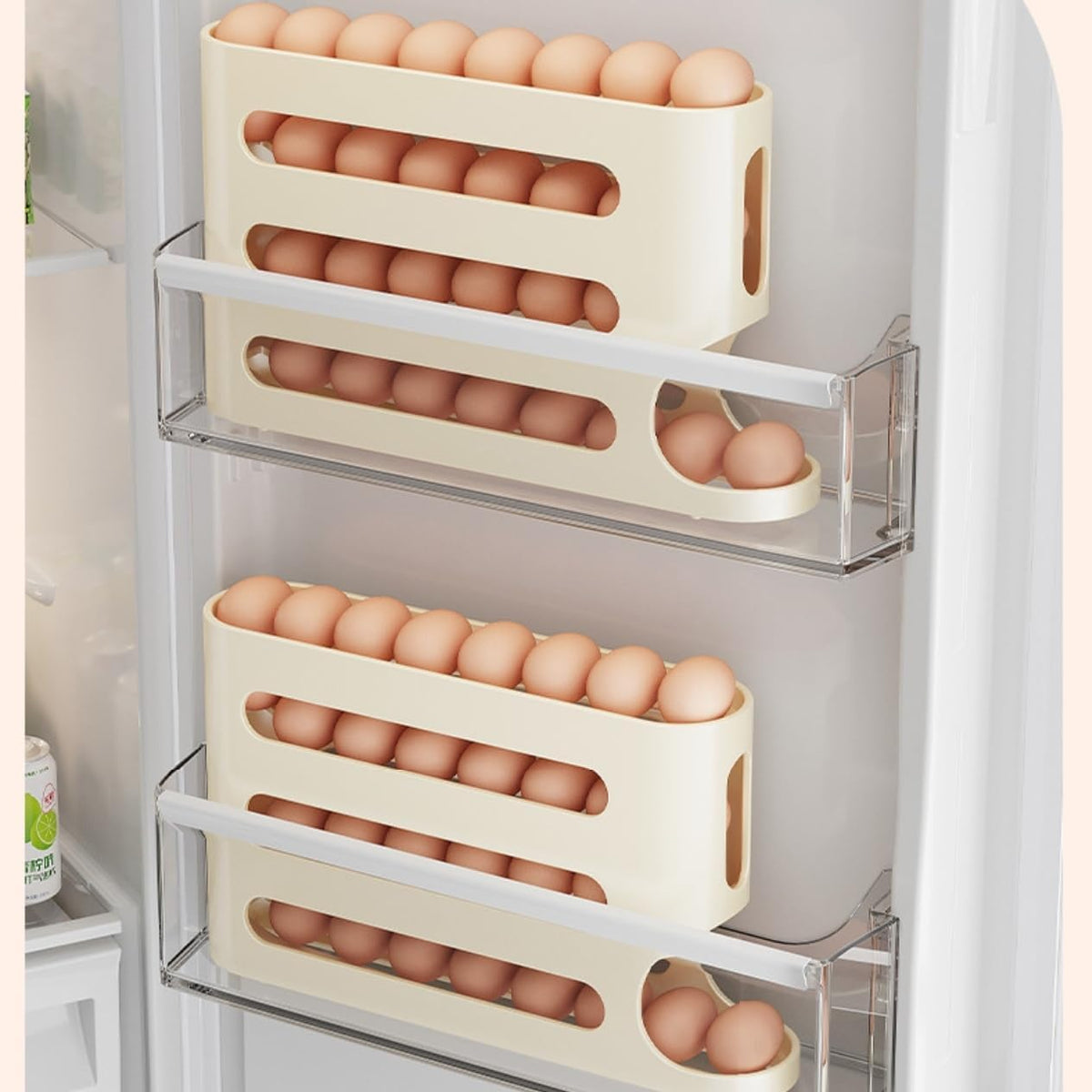 4-Tier Rolling Egg Dispenser for Fridge – Up to 30 Eggs