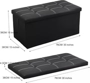 Foldable Storage Ottoman Bench with Padded Seat – Black, 76 × 38 × 38 cm