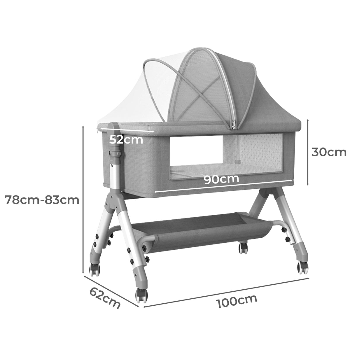 3-in-1 Baby Cot Bed Crib Bedding Set Bassinet Safety Fence Adjustable Beside Rails Babysitter Sleep