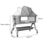 3-in-1 Baby Cot Bed Crib Bedding Set Bassinet Safety Fence Adjustable Beside Rails Babysitter Sleep