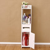 Small Bathroom Storage Corner Floor Cabinet with Doors and Shelves, Thin Toilet Vanity Cabinet, Narrow Bath Sink Organizer, Towel Storage Shelf for Paper Holder, (White)