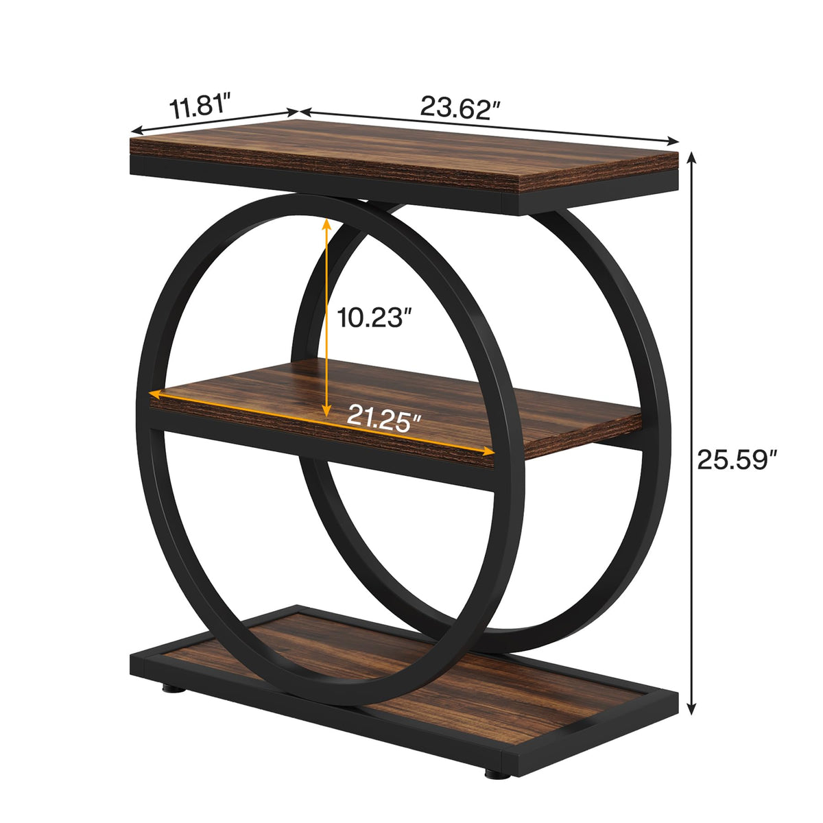 Narrow 3-Shelf Industrial Side Table