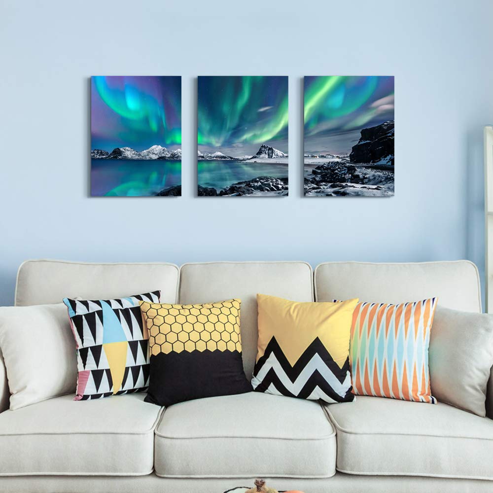 3-Piece Framed Aurora Canvas Wall Art Set – 30 × 40 cm Each