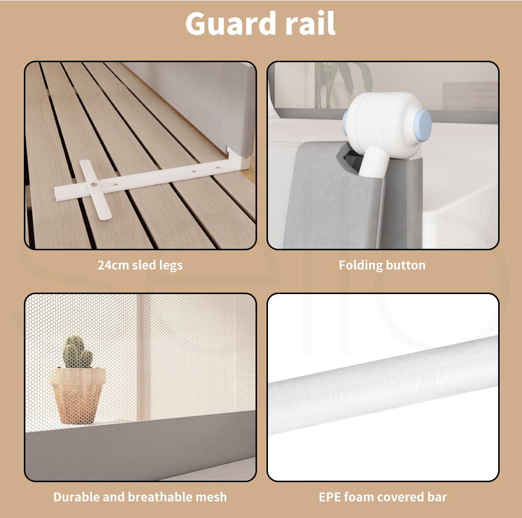 Bed Rail Baby Kids Safety Guard Height Adjustable Folding Child Toddler Cot Protect Steel Tube Safe Sleeping (M:180cm x 70cm/83cm)