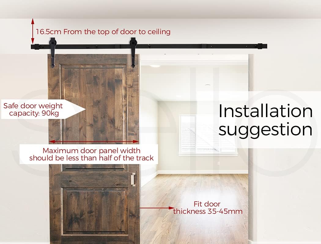 3.66 m Black Single Barn-Door Track & Roller Hardware Kit