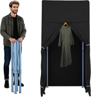 100 × 100 × 200 cm Foldable Black Fitting Room with Curtain & Hooks