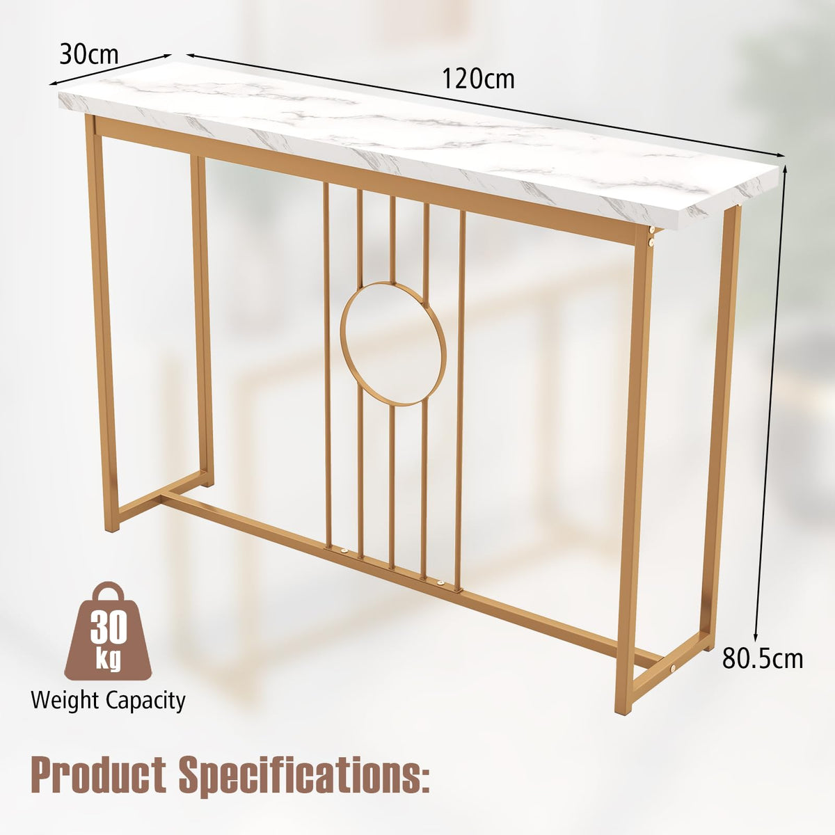 120 cm Faux-Marble Console Table with Gold Frame