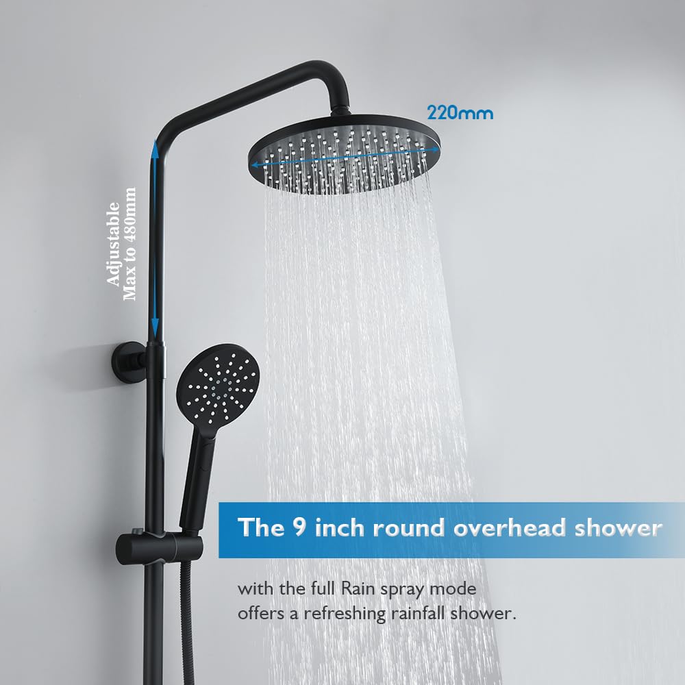 9-Inch Round Black Twin-Hose Shower System