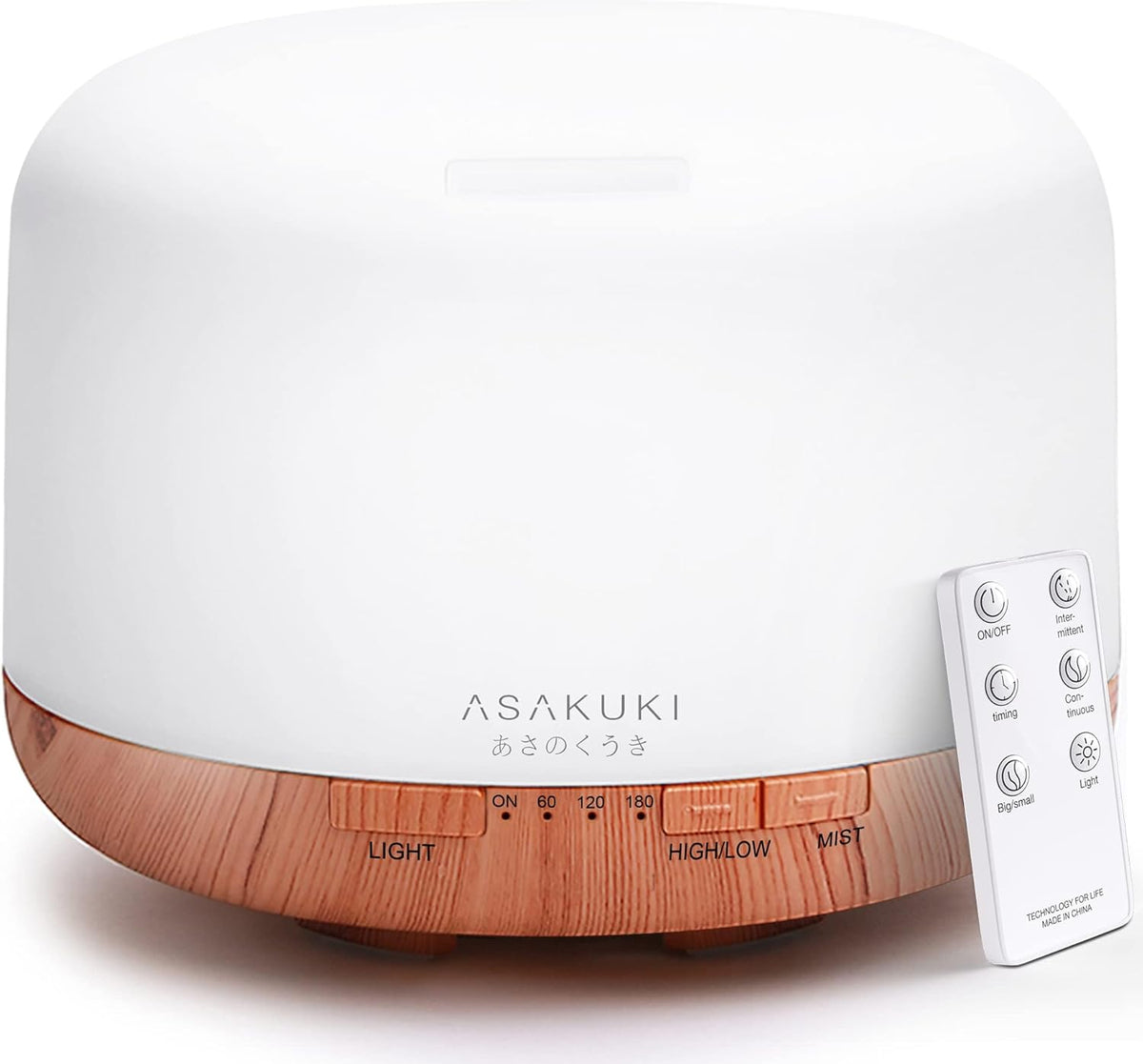 500ml Essential Oil Diffuser, 5 in 1 Ultrasonic Aromatherapy Fragrant Oil Diffusers, Vaporizer Humidifier with Remote Control, Timer, Auto-Off Safety Switch, 7 LED Light Colors