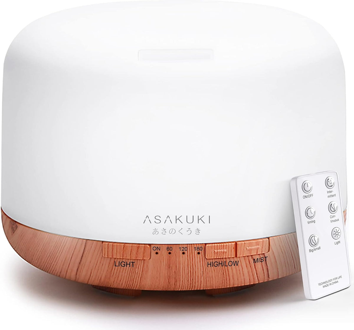 500ml Essential Oil Diffuser, 5 in 1 Ultrasonic Aromatherapy Fragrant Oil Diffusers, Vaporizer Humidifier with Remote Control, Timer, Auto-Off Safety Switch, 7 LED Light Colors