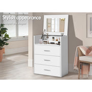 White Fold-Away Vanity Desk with Mirror, 3 Drawers & Hidden Stool