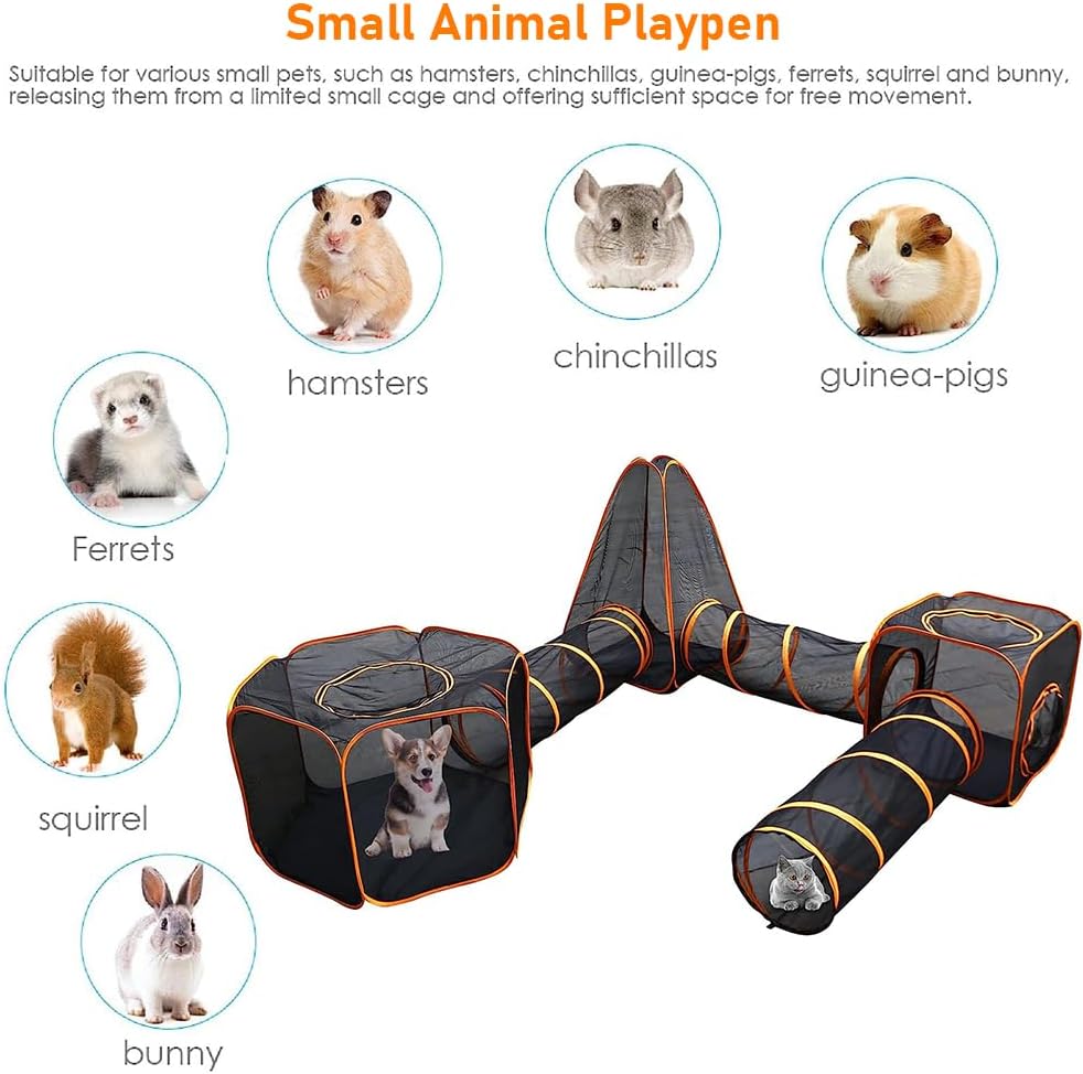 Foldable Pet Playpen with Tent, Tunnel & Cube