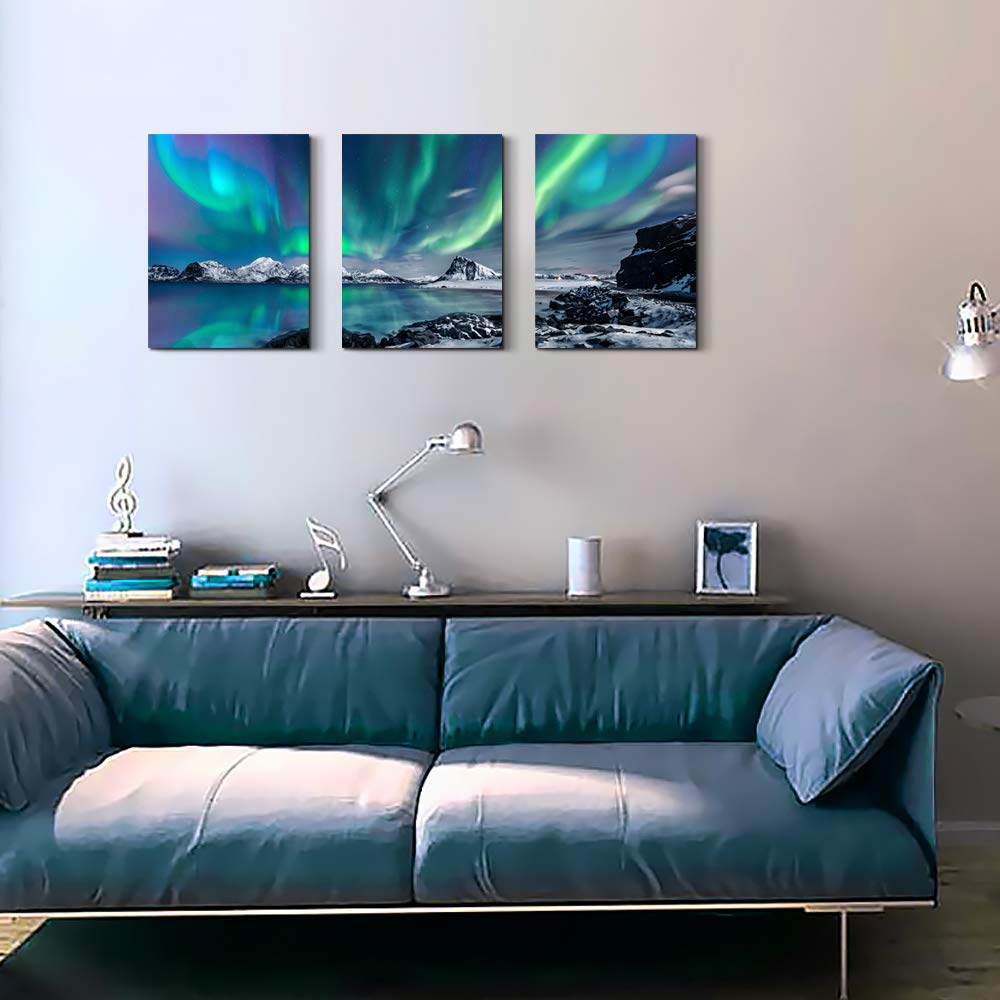 3-Piece Framed Aurora Canvas Wall Art Set – 30 × 40 cm Each