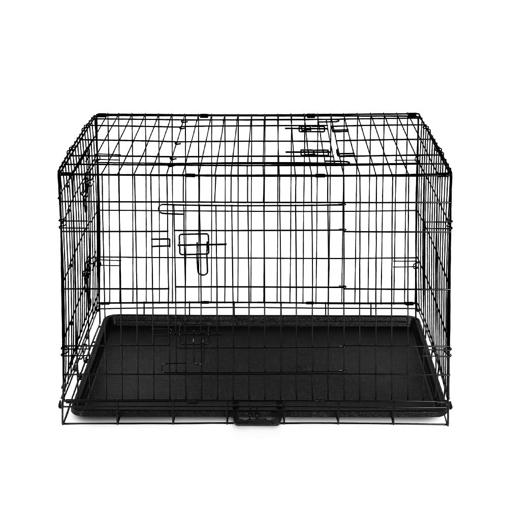 36-Inch Foldable Metal Dog Crate with 3 Doors & Removable Tray